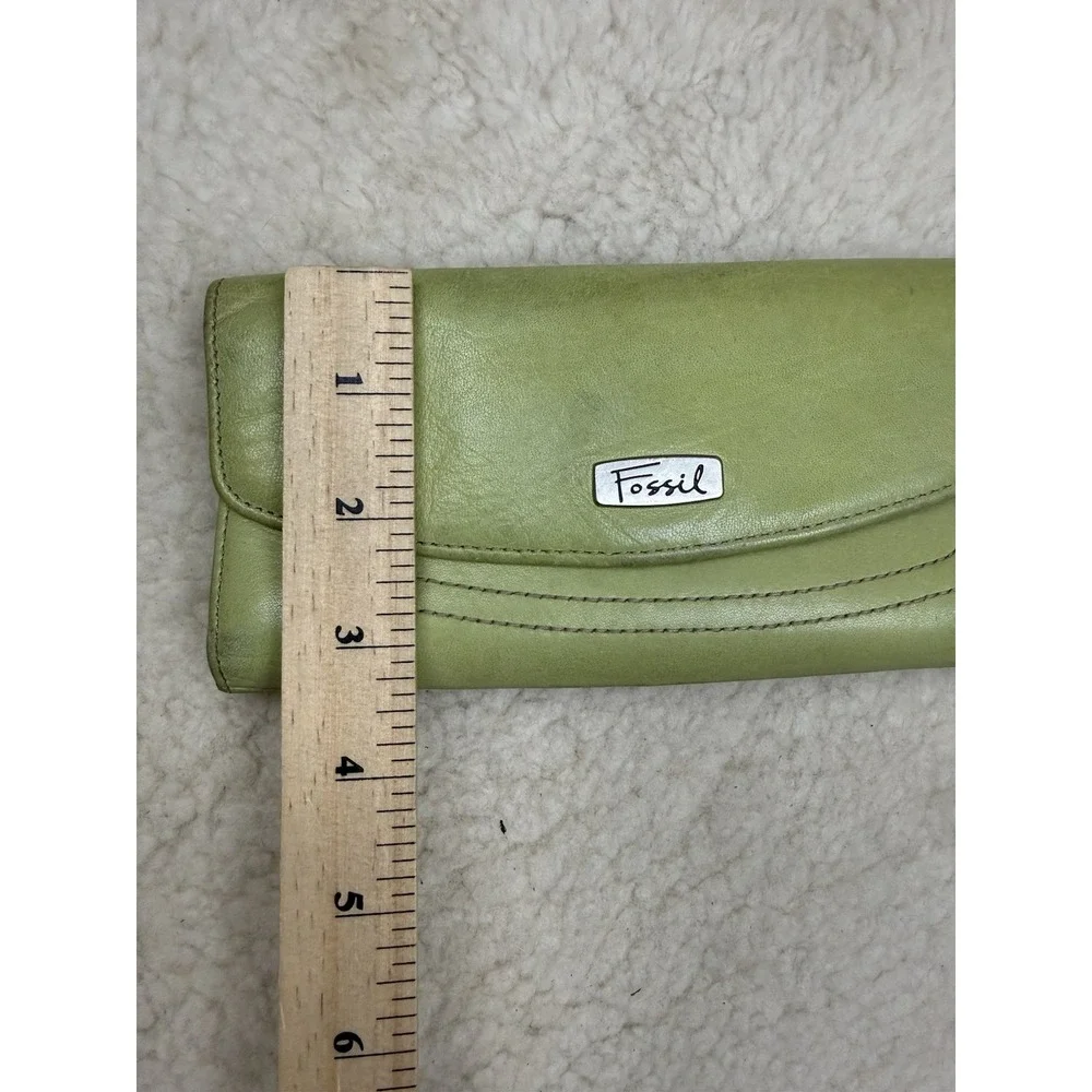 Vintage Y2K Fossil Spring Green Leather Trifold Wallet Organizer Retro 2000s